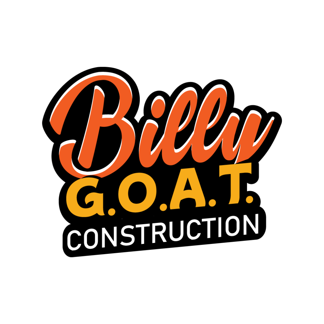 A black background with the words billy g. O. A. T construction written in orange and yellow letters