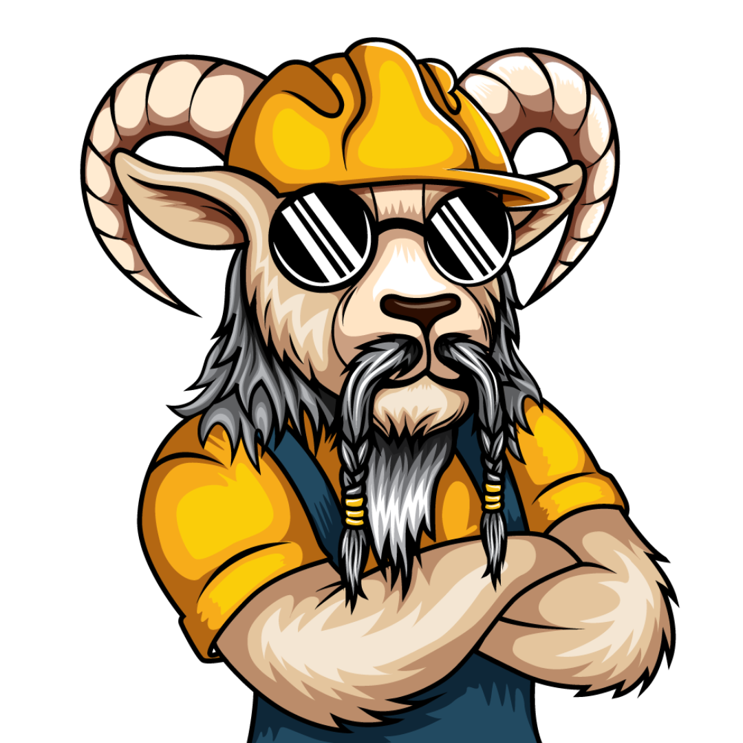 A drawing of an animal wearing glasses and a hat.
